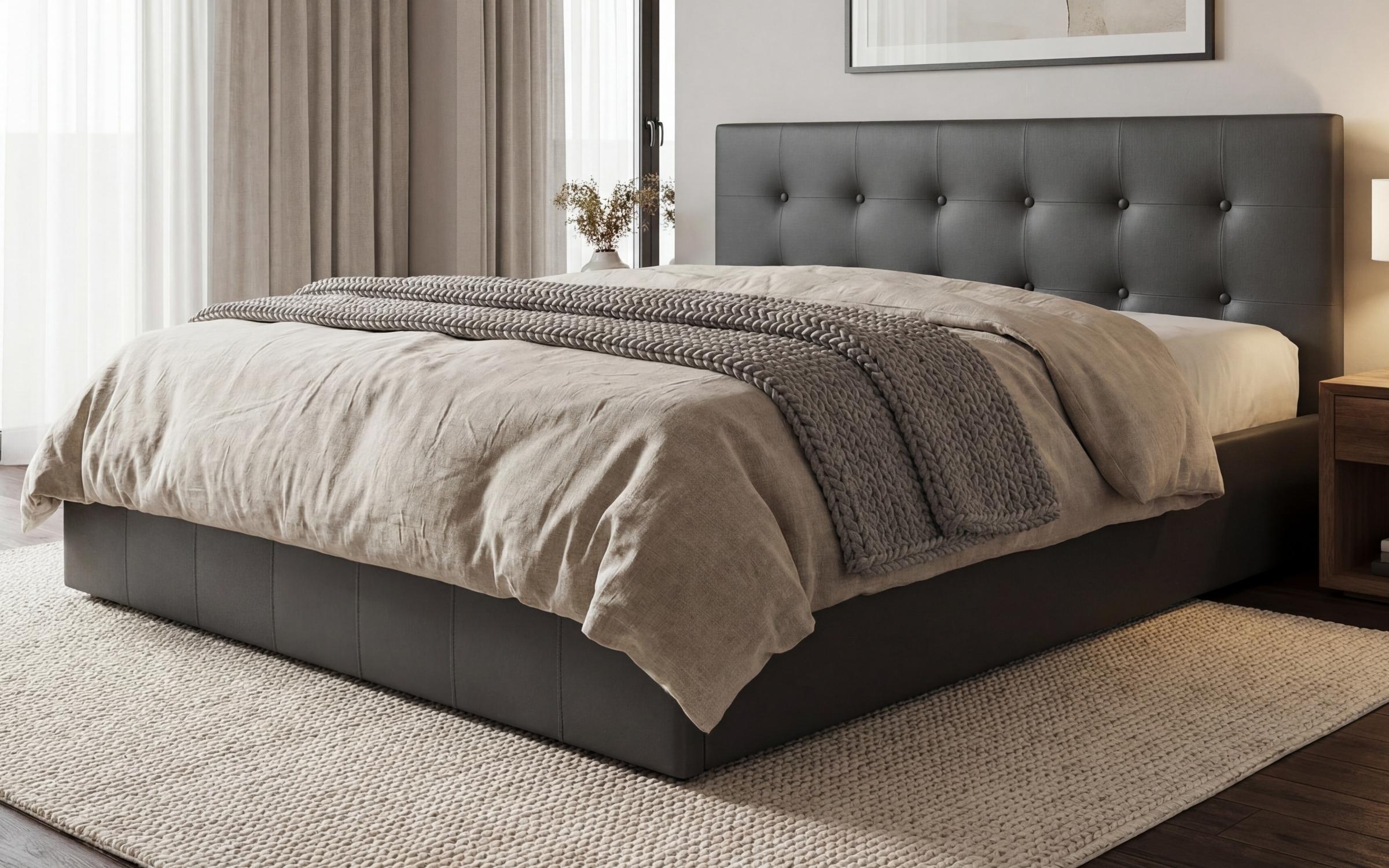 Upholstered double bed for mattress 160/200 Destiva, dark grey  1